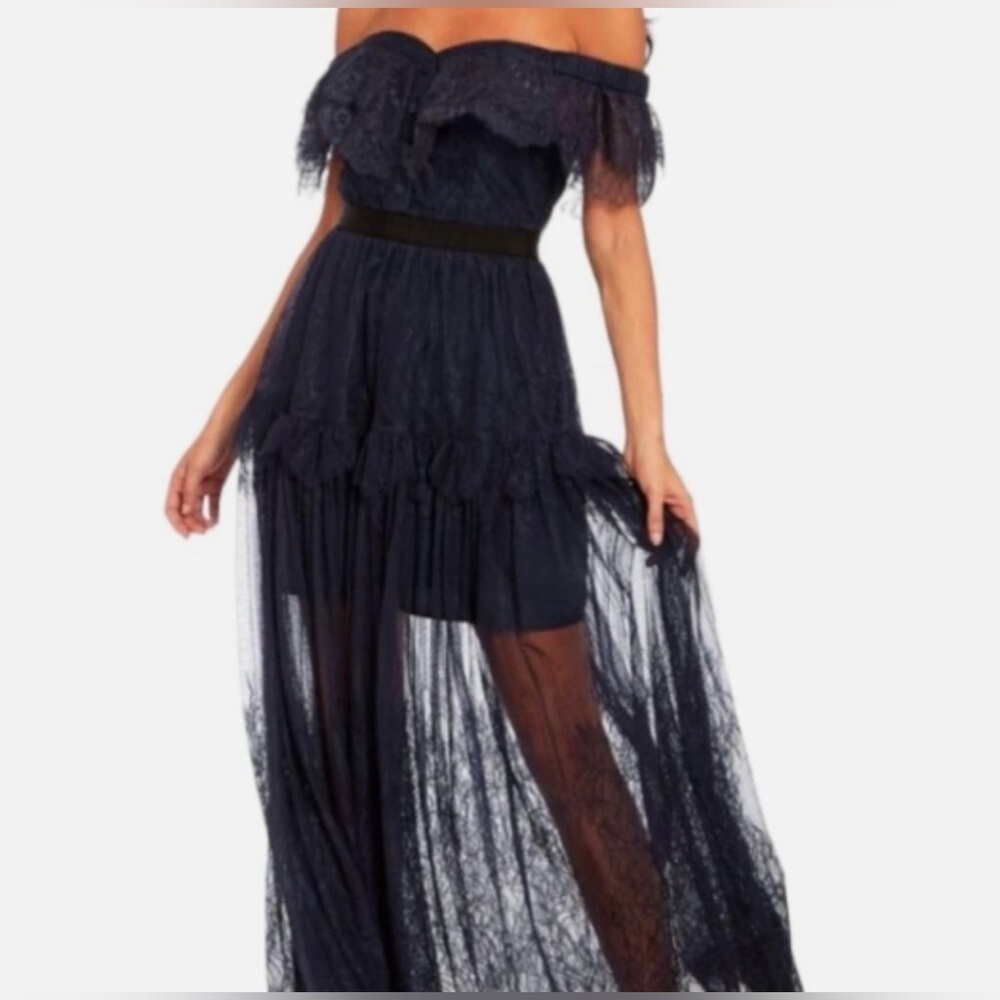 Self-Portrait Navy Strapless Lace Dress - Picture 4 of 10